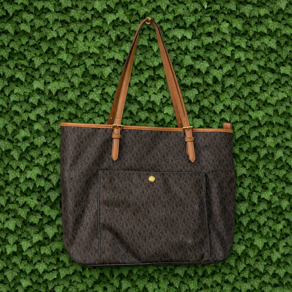 Michael Kors Brown MK Logo Tote Bag | Shoulder Bag | Signature Print